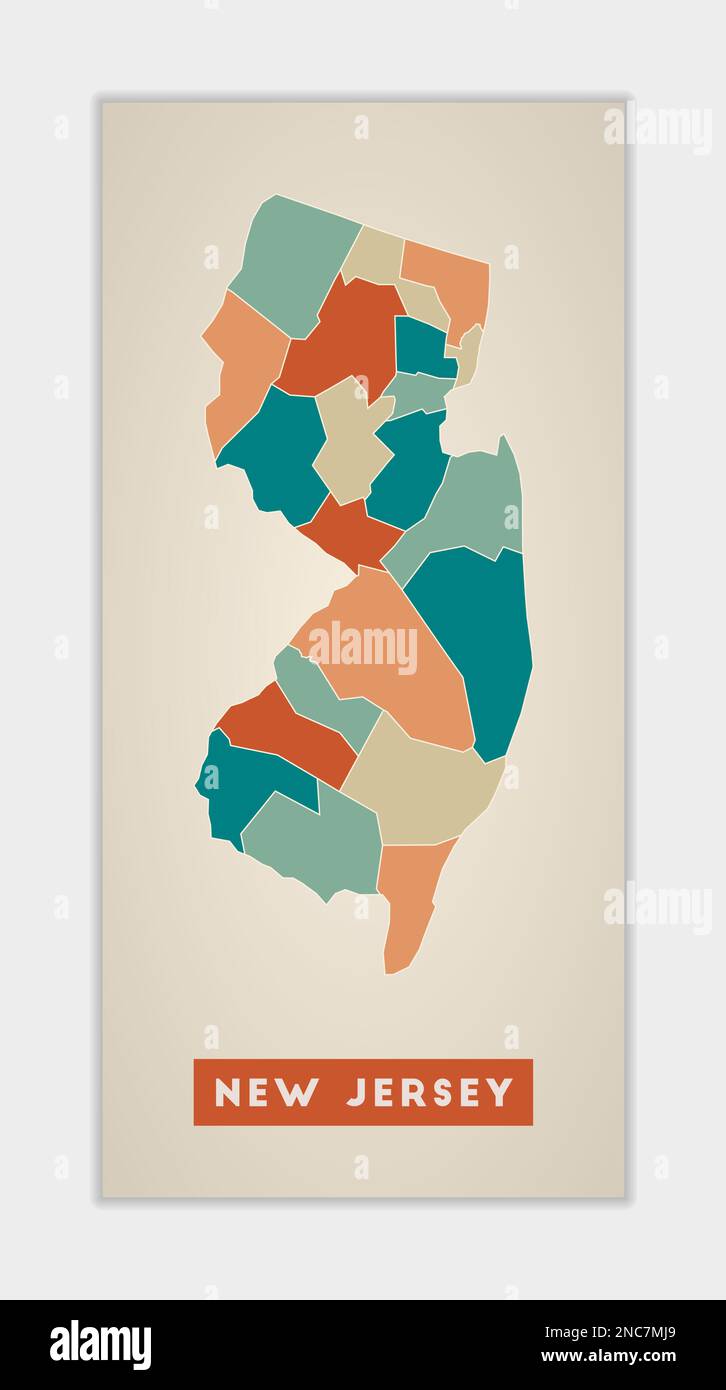 New Jersey poster Map of the US - New Jersey Poster Map Of The Us State With Colorful Regions Shape Of New Jersey With Us State Name Creative Vector Illustration 2NC7MJ9 