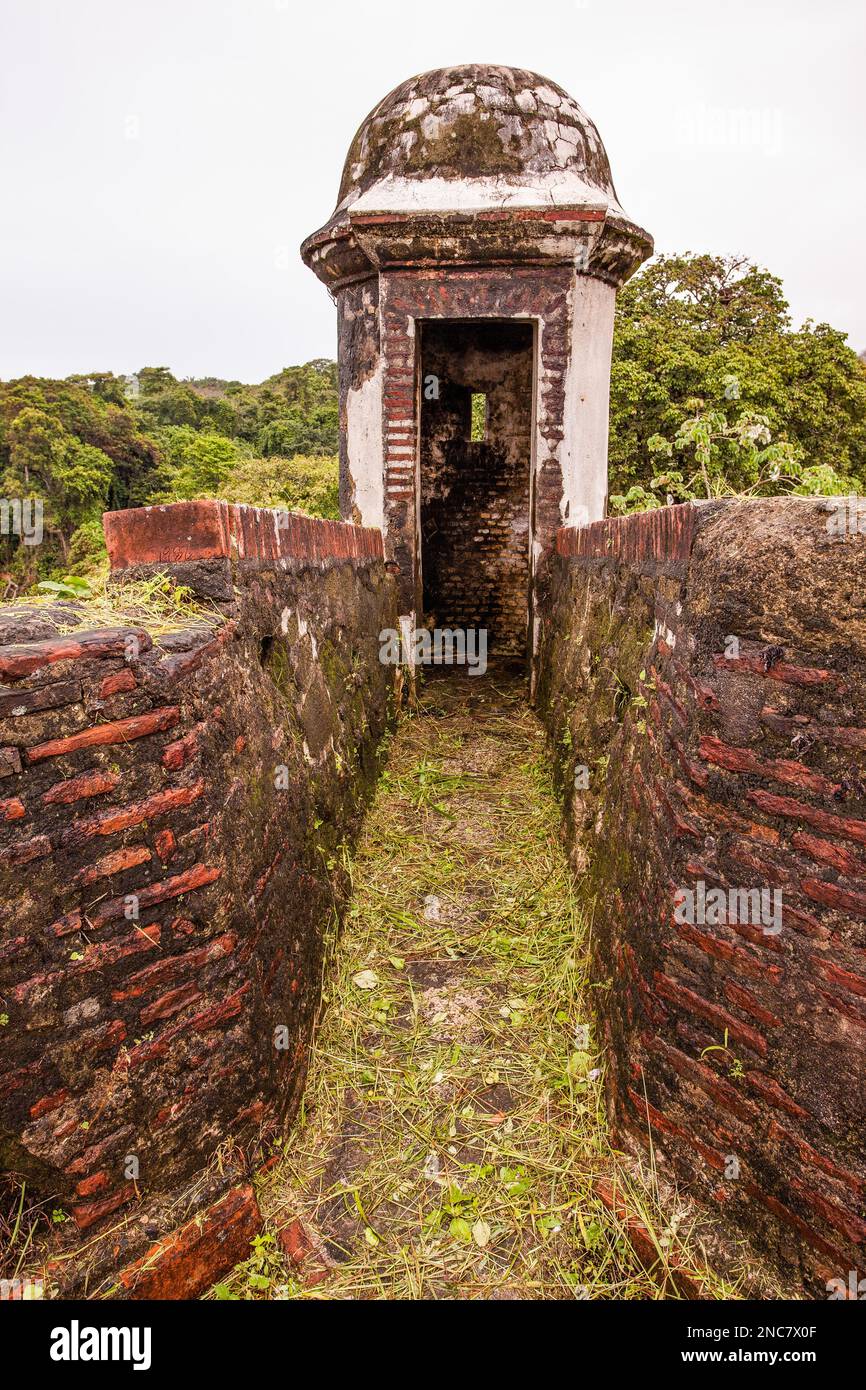 Ruins of Fort San Lorenzo, at the mouth of the Chagres River on the Caribbean Coast of Panama, near Colon.  It was built by the Spanish to defend agai Stock Photo