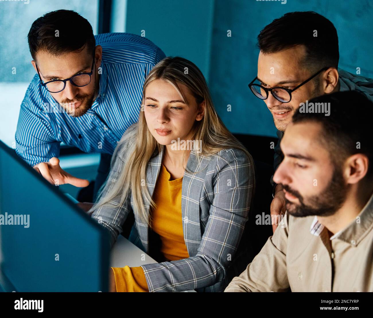 business meeting office young late computer monitor night business