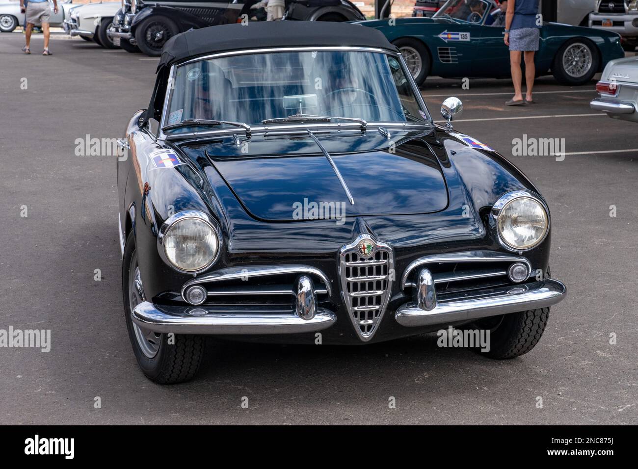 An Italian-built 1957 Alfa Romeo Giulietta Spyder Veloce sports car in the Colorado Grand road rally. Stock Photo