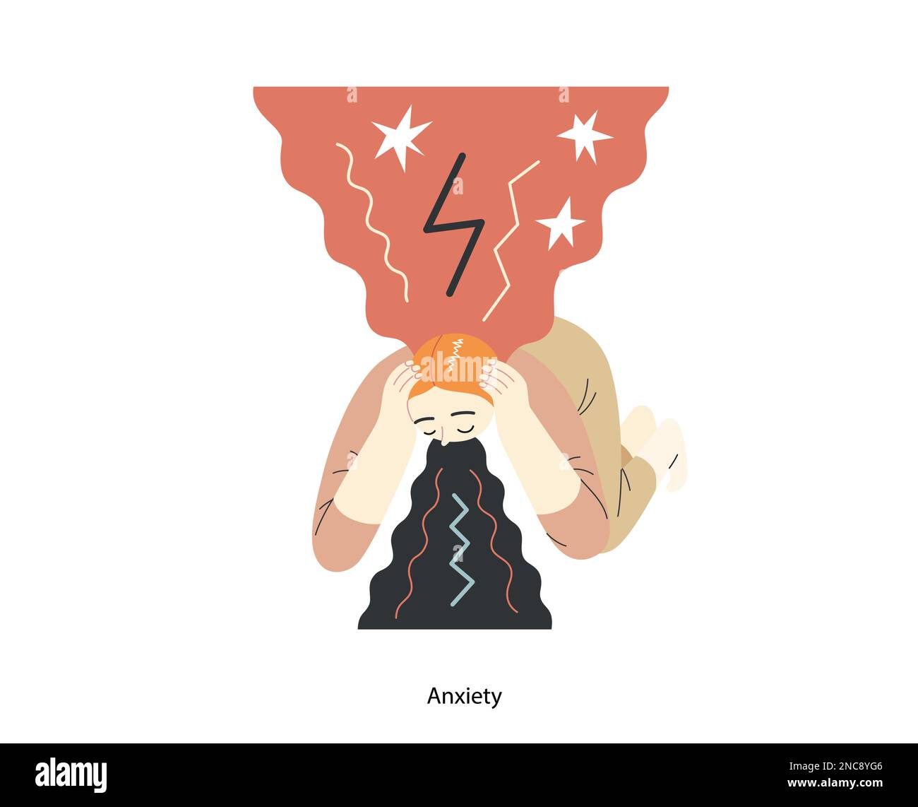 Mental disorders illustration. Anxiety modern flat vector illustration