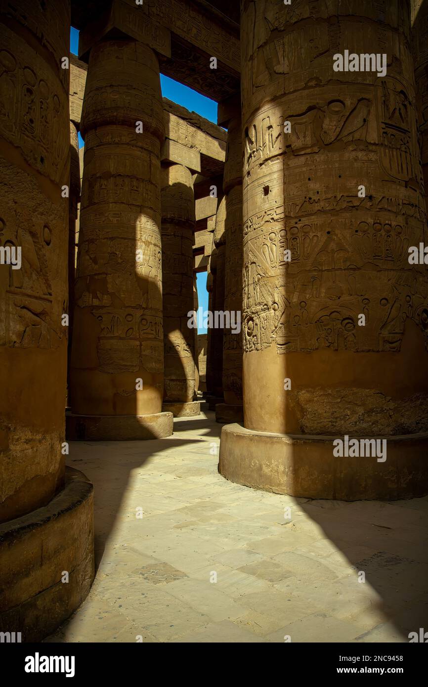 Luxor, Egypt. The Karnak Temple Complex, commonly known as Karnak, comprises a vast mix of decayed temples of ancient Egypt. 26th March 2013. Stock Photo