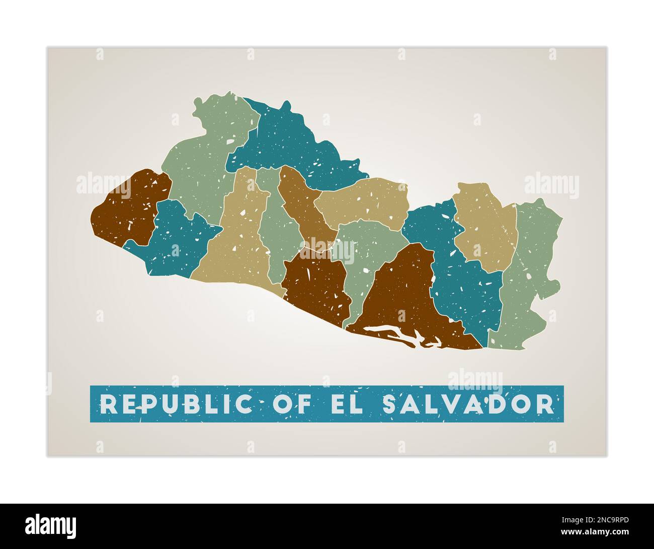 Republic of El Salvador map. Country poster with regions. Old grunge ...