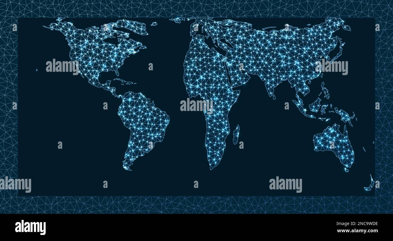 Communications map of the world. Gringorten projection. World Network