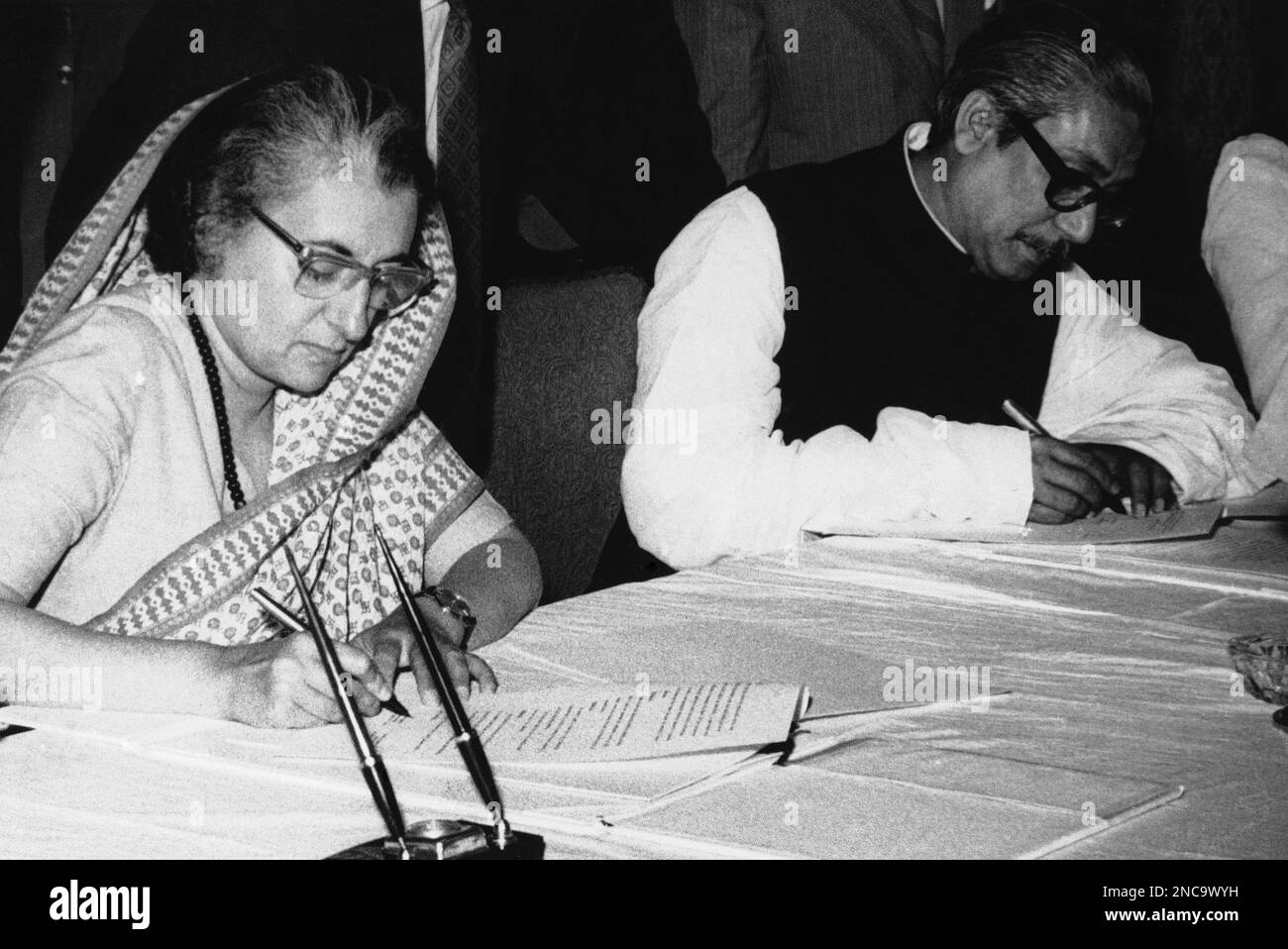 Indian Prime Minister Indira Gandhi, left, and Bangladesh Prime ...