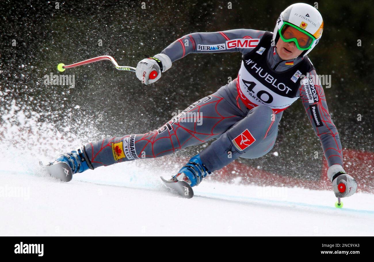 Canada's Britt Janyk Speeds Down The Course During The Downhill Portion 