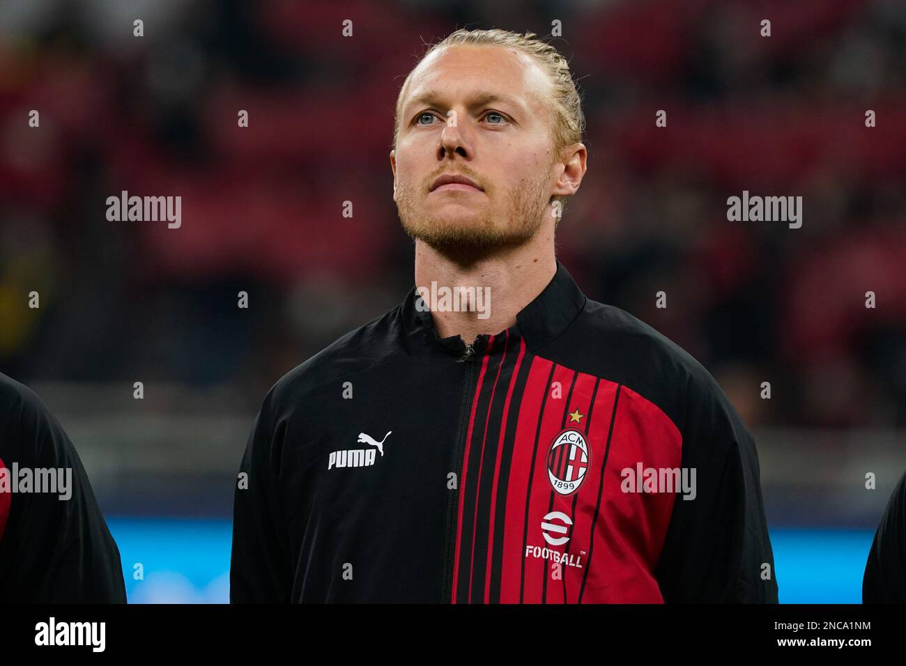 Milan, Italy. February 14, 2023, Simon Kjaer (AC Milan) during the UEFA Champions League, Round of 16, 1st leg football match between AC Milan and Tottenham Hotspur on February 14, 2023 at San Siro stadium in Milan, Italy. Photo Luca Rossini Stock Photo