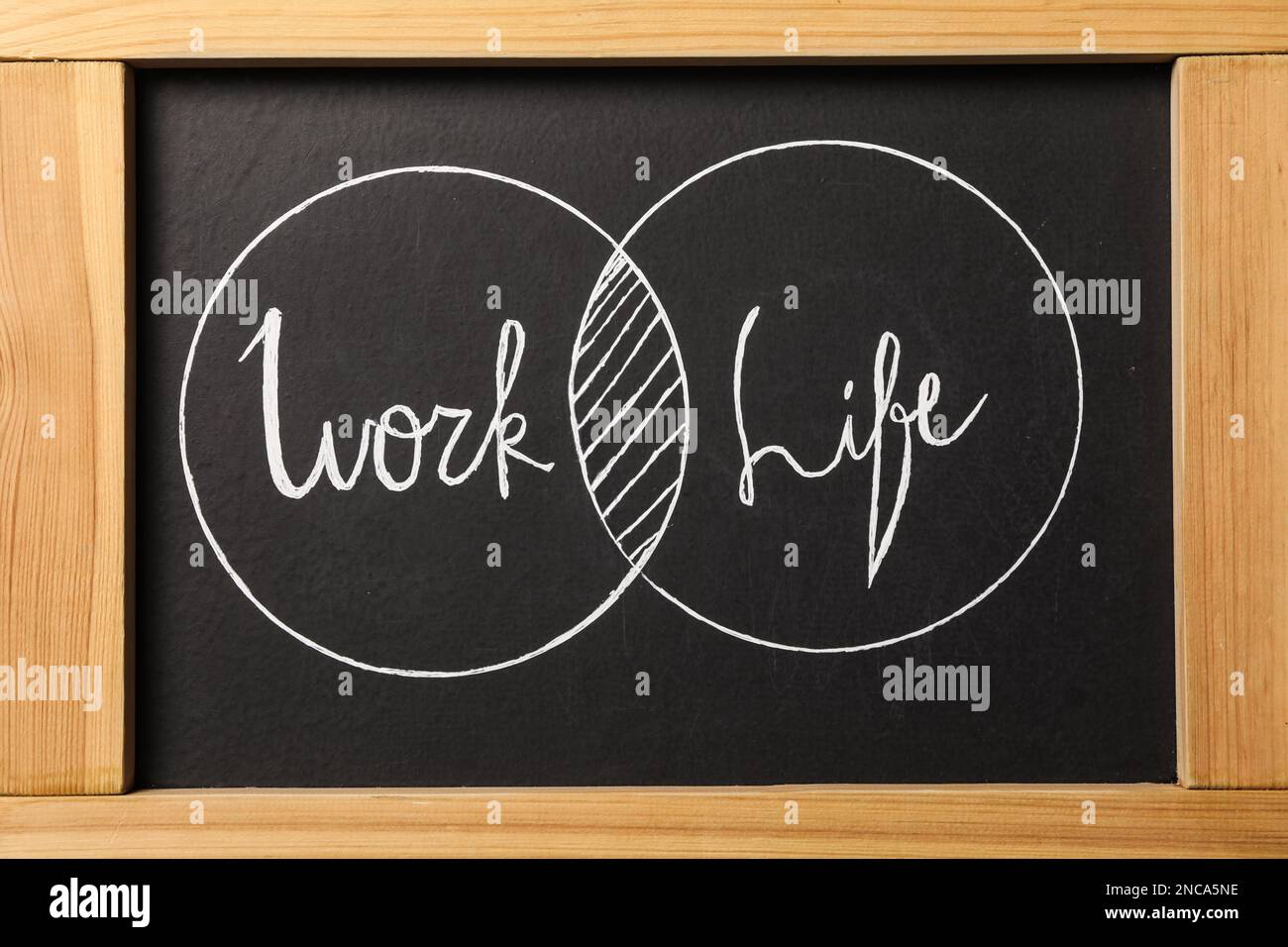 Chart and words Work, Life on blackboard, top view. Balance concept ...