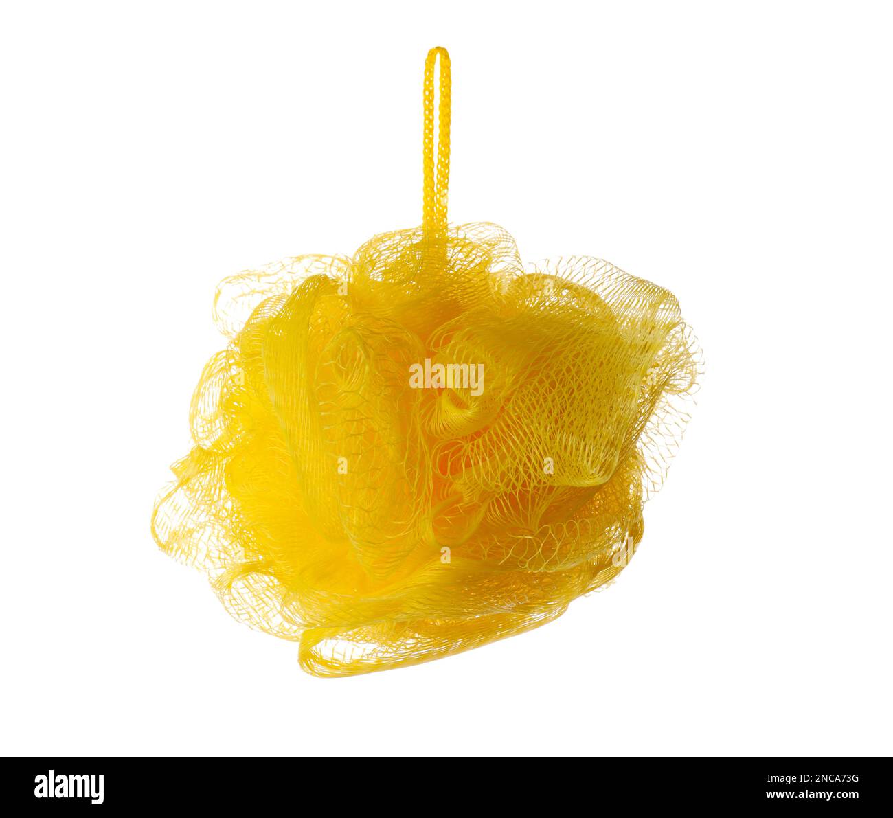 New yellow shower puff isolated on white Stock Photo Alamy