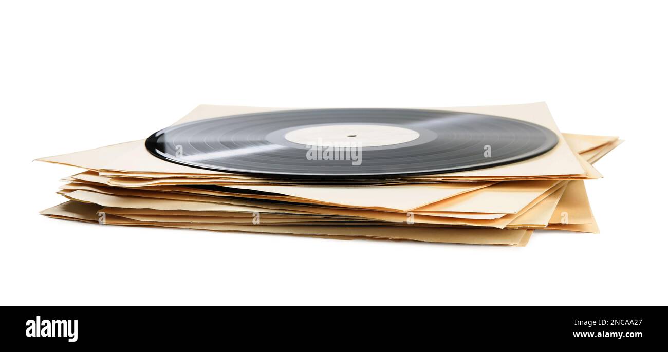 Stack Of Vintage Vinyl Records On White Background Stock Photo - Alamy