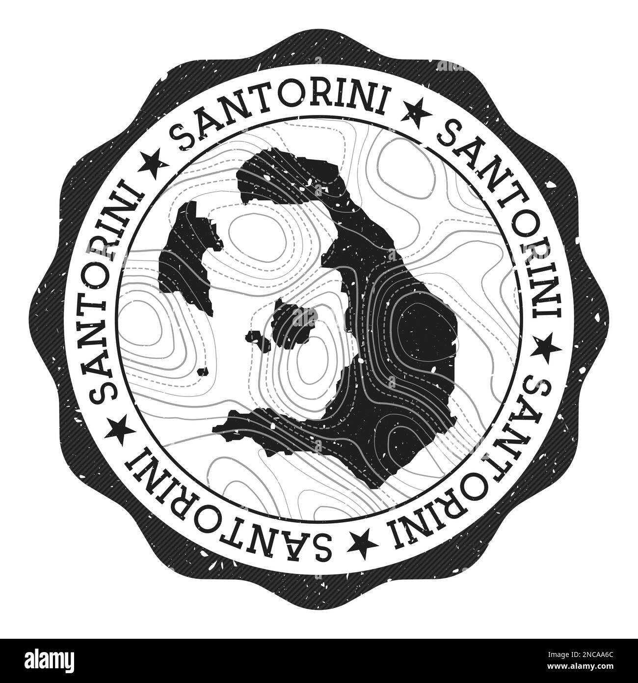 Santorini outdoor stamp. Round sticker with map of island with topographic isolines. Vector illustration. Stock Vector