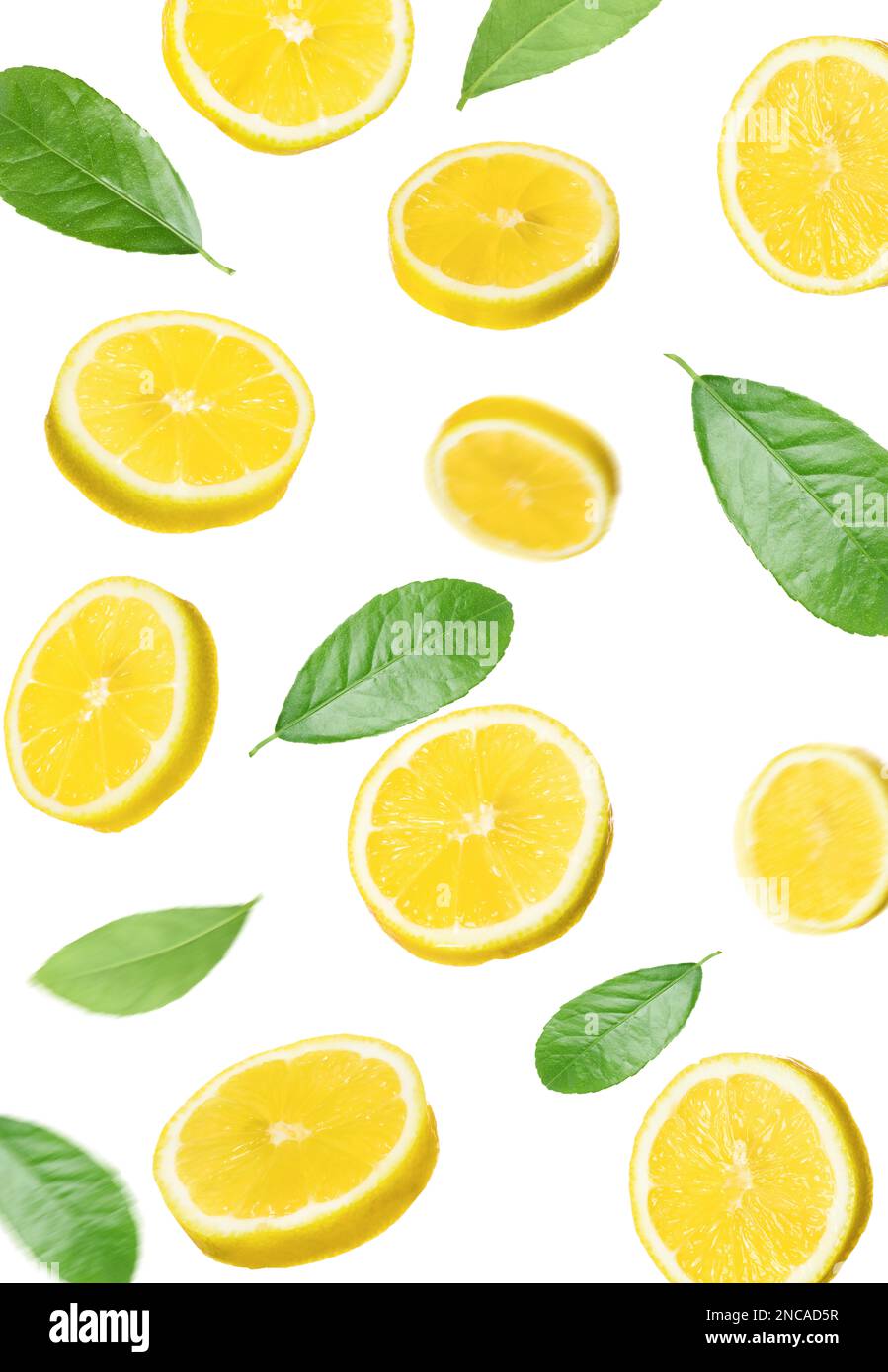 Fresh ripe lemons falling on white background Stock Photo Alamy