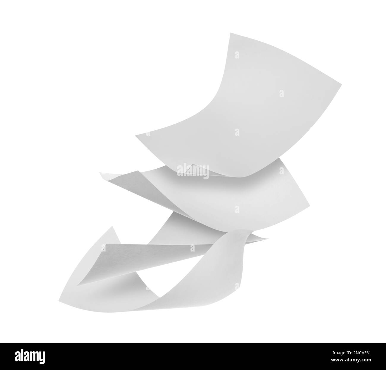 Blank sheets of paper flying on white background stock photo alamy