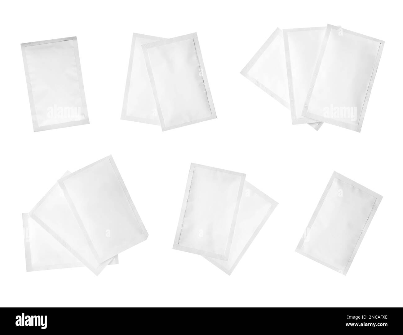 Set with sachets of medicine on white background, top view Stock Photo Alamy