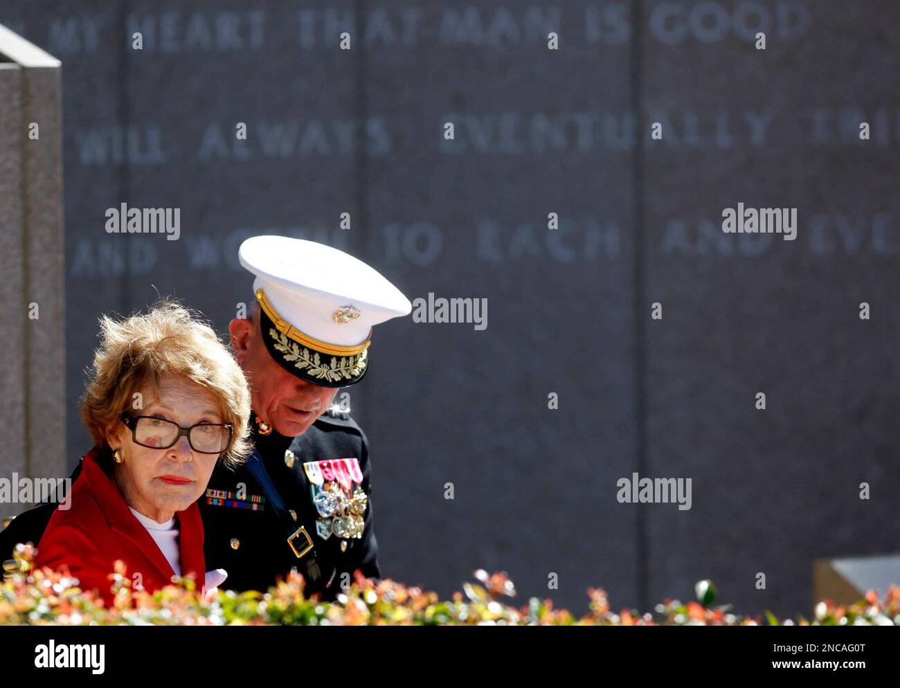 Former first lady Nancy Reagan is accompanied by Marine Corps Lt. Gen ...