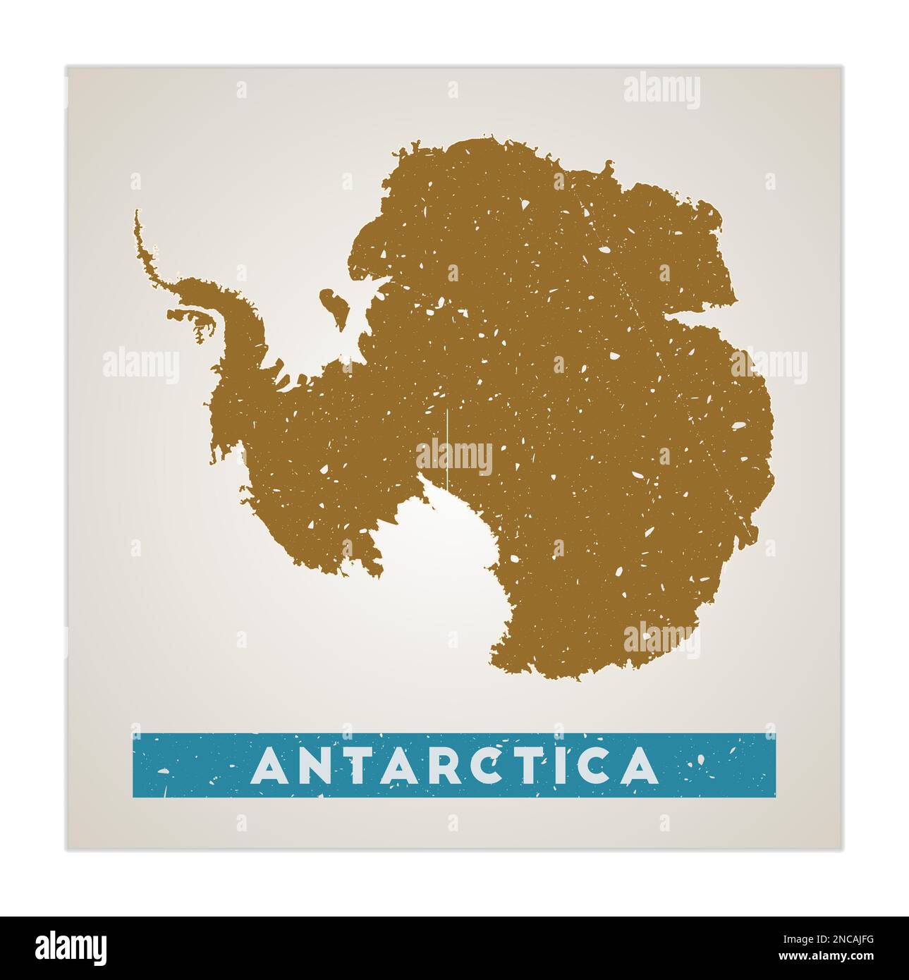 Antarctica map. Country poster with regions. Old grunge texture. Shape