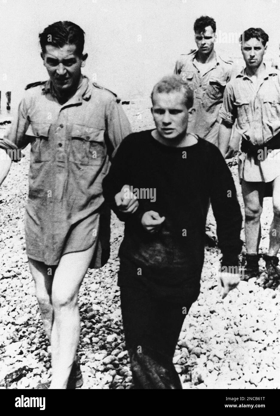 British prisoners, captured during the raid, being led, trouserless, up ...