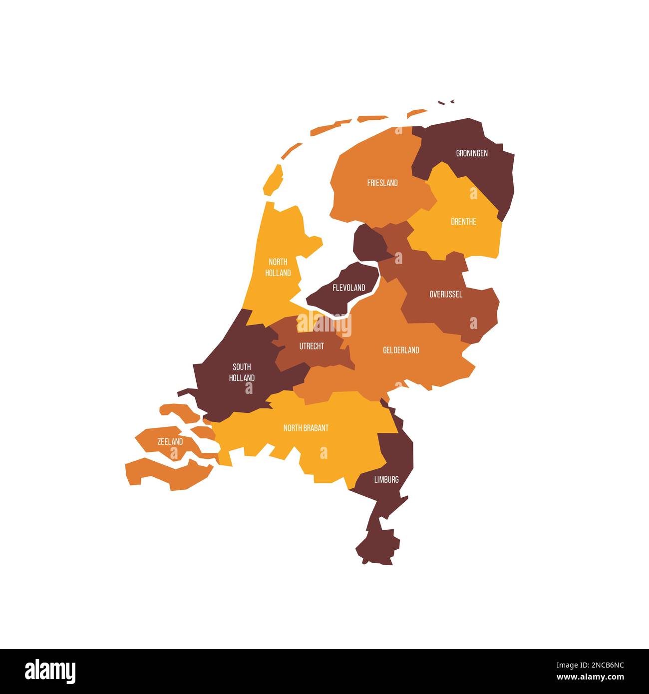 Netherlands Political Map Of Administrative Divisions Provinces Flat Netherlands Political Map Of Administrative Divisions Provinces Flat Vector Map With Name Labels Brown Orange Color Scheme 2NCB6NC