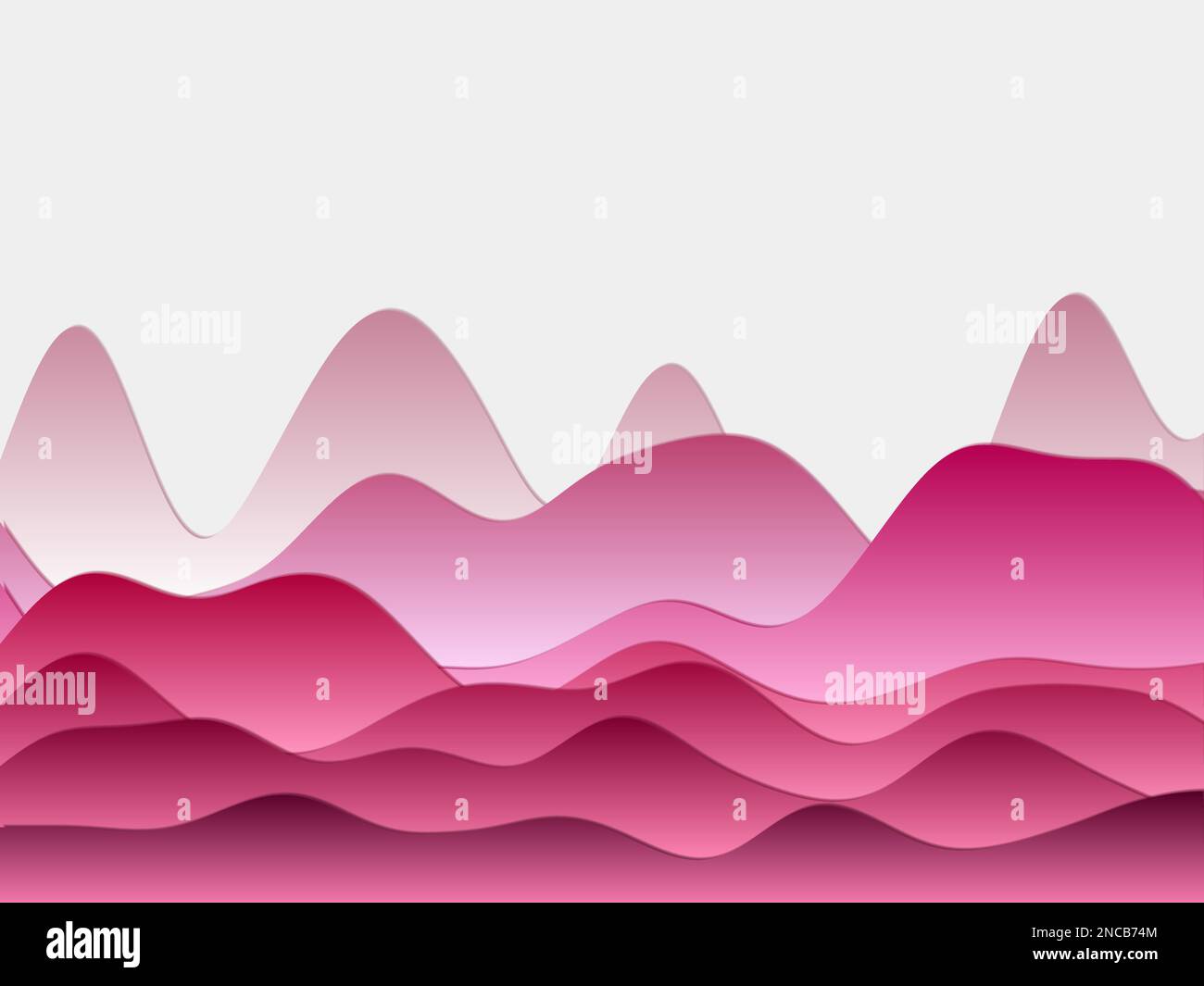 Abstract mountains background. Curved layers in pink colors. Papercut