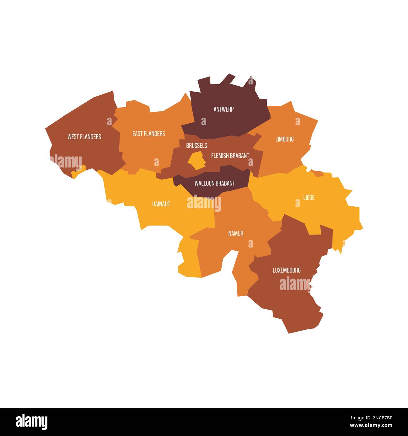 Belgium political map of administrative divisions provinces. Flat