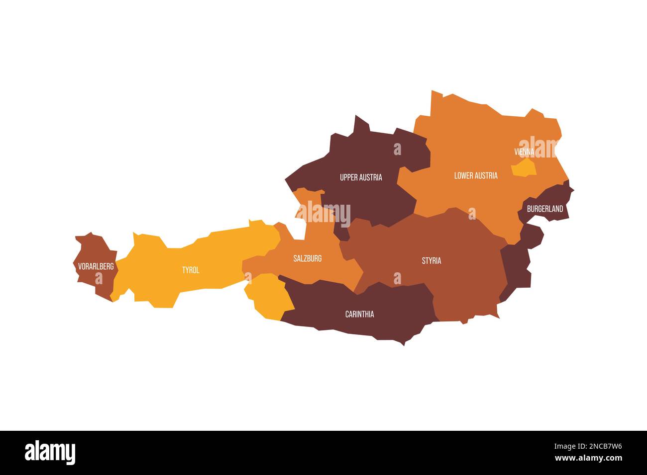Austria political map of administrative divisions federal states. Flat vector map with name