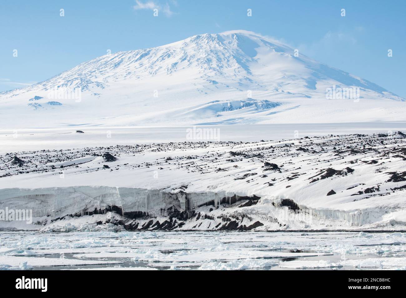 Antarctica, Ross Island. Ross Sea view of Mount Erebus, classic active ...