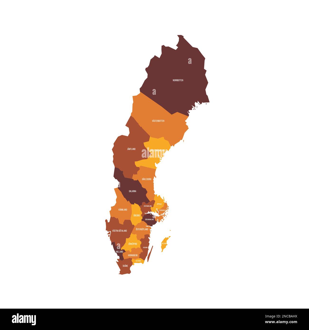 Sweden political map of administrative divisions counties. Flat