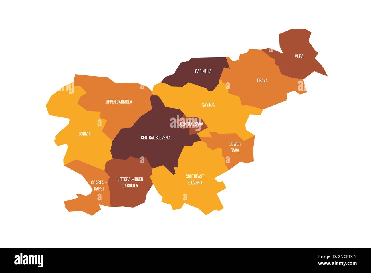 Slovenia Political Map Of Administrative Divisions Statistical   Slovenia Political Map Of Administrative Divisions Statistical Regions Flat Vector Map With Name Labels Brown Orange Color Scheme 2NCBECN 