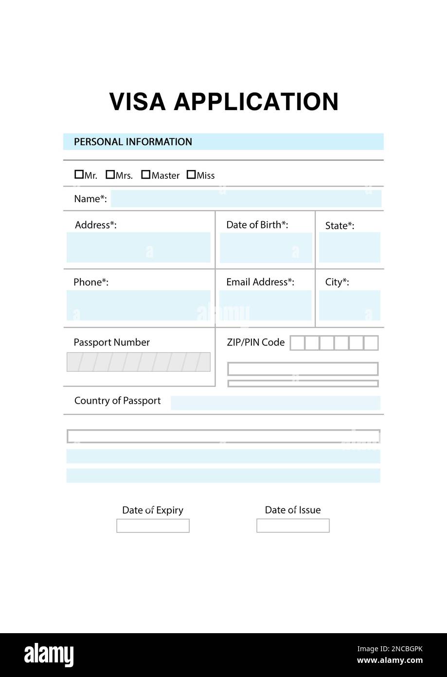 Empty visa application form for immigration, illustration Stock Photo