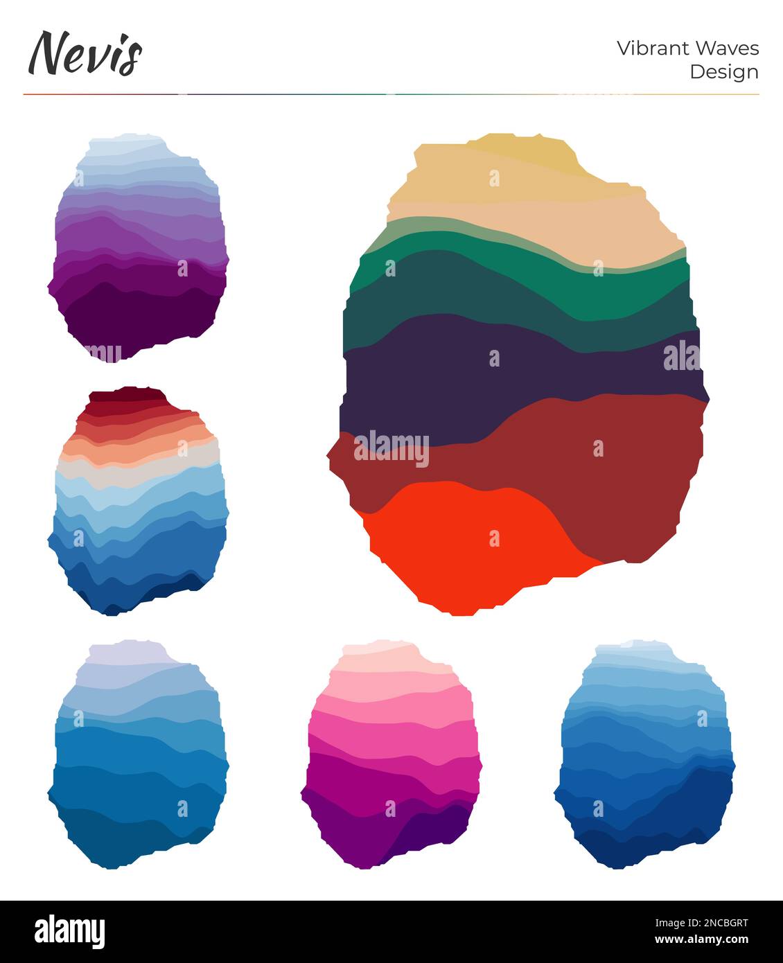 Set of vector maps of Nevis. Vibrant waves design. Bright map of island ...