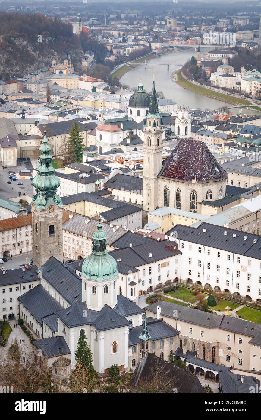 Salzburg historic city centre with ancient churches. Saint Peter's ...