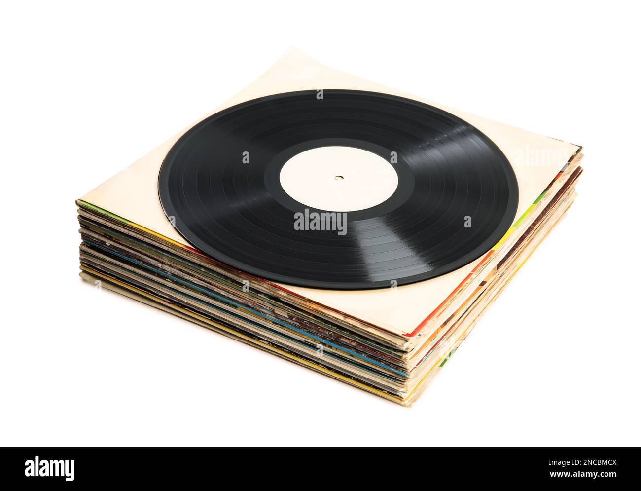 Stack of vintage vinyl records on white background Stock Photo Alamy