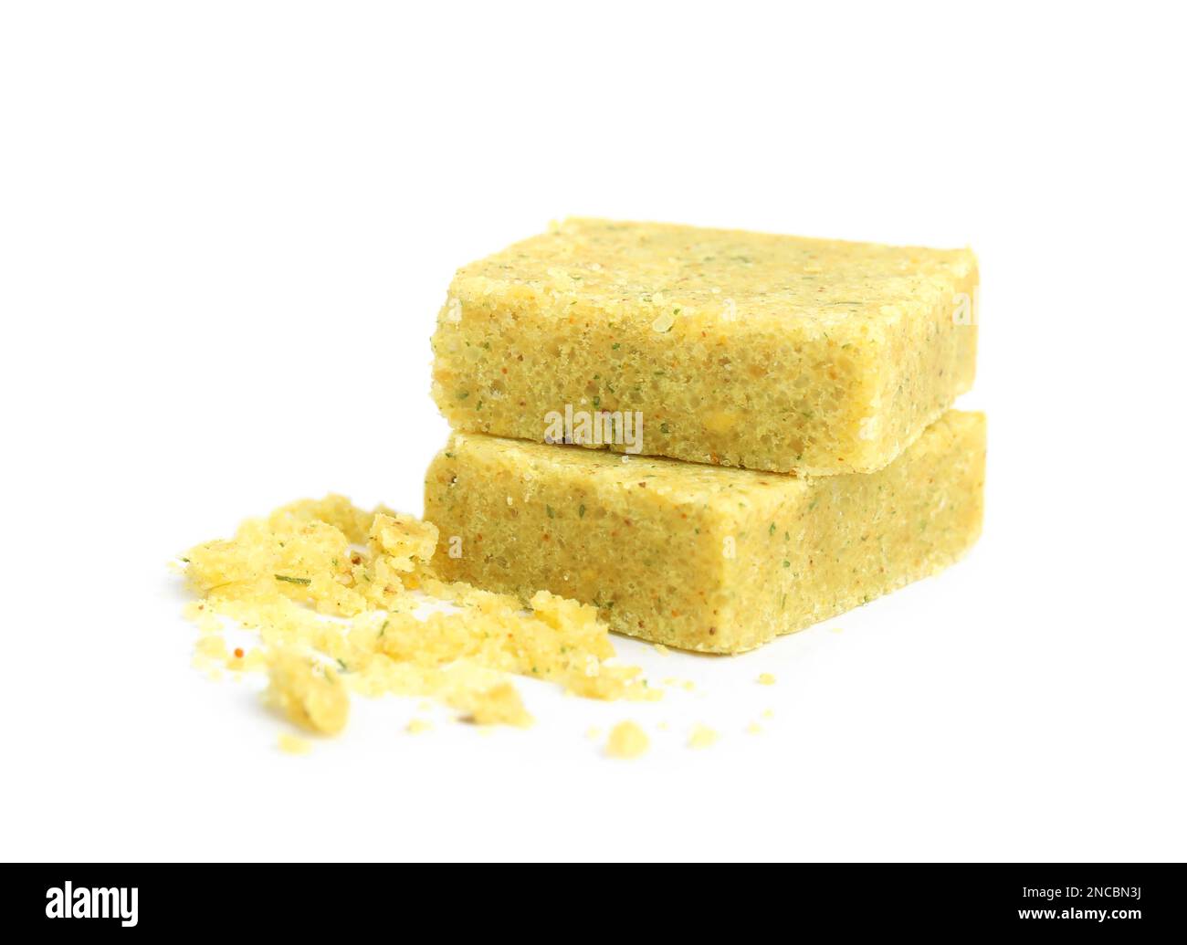 Bouillon cubes on white background. Broth concentrate Stock Photo Alamy