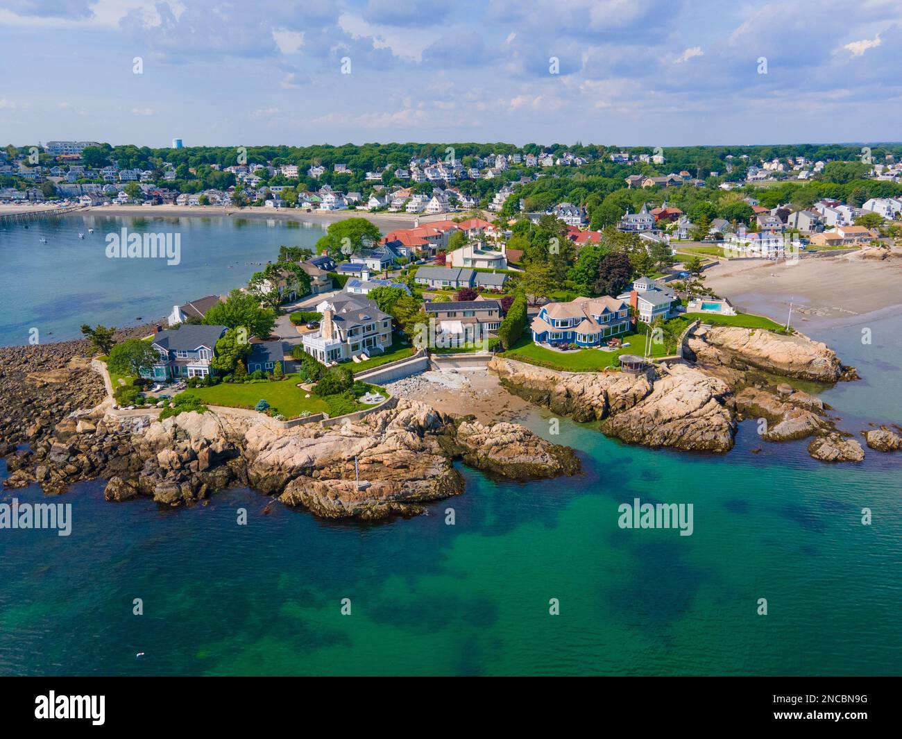 Lincoln House Point and luxurious coastal mansions aerial view between