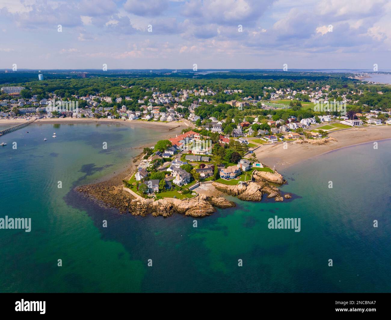 Lincoln House Point and luxurious coastal mansions aerial view between