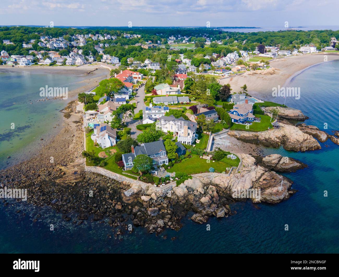 Lincoln House Point and luxurious coastal mansions aerial view between