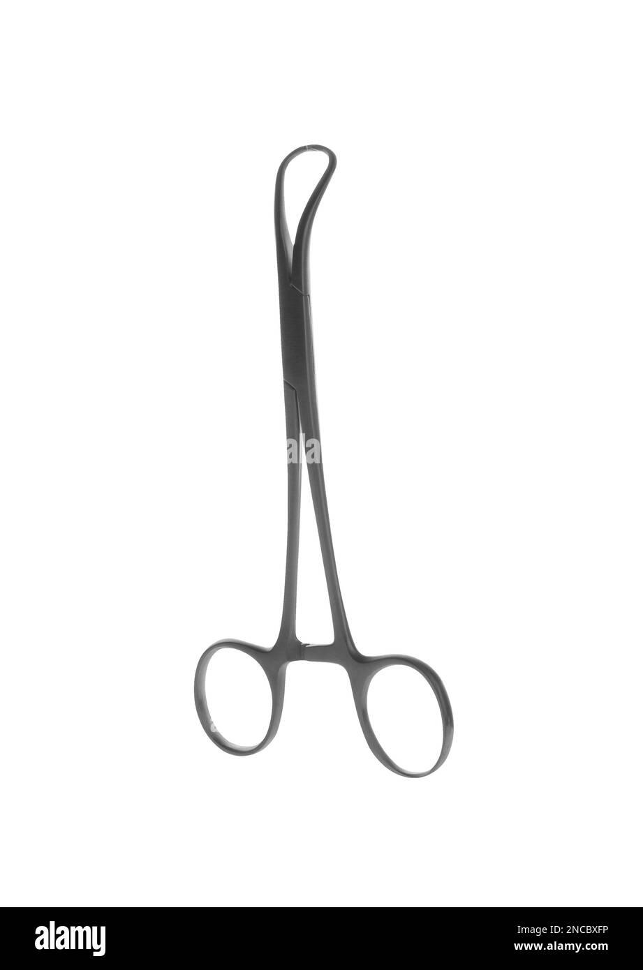 Surgical forceps on white background. Medical instrument Stock Photo