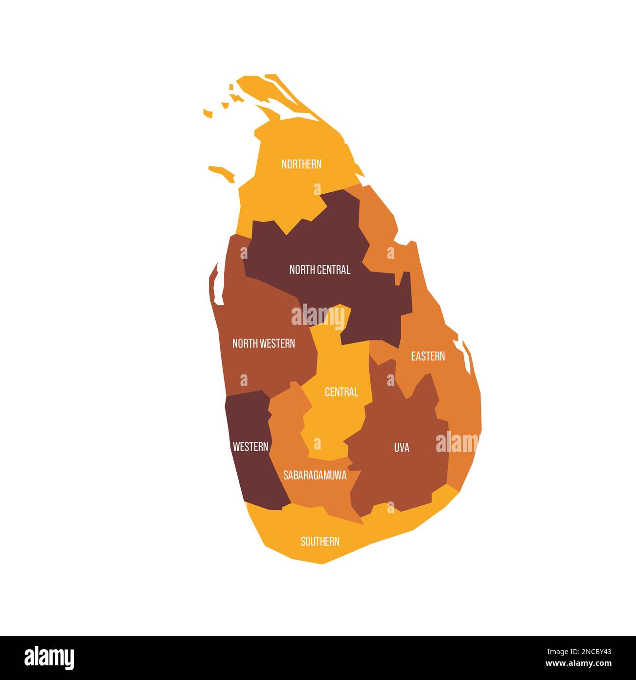 Sri Lanka political map of administrative divisions provinces. Flat vector map with name