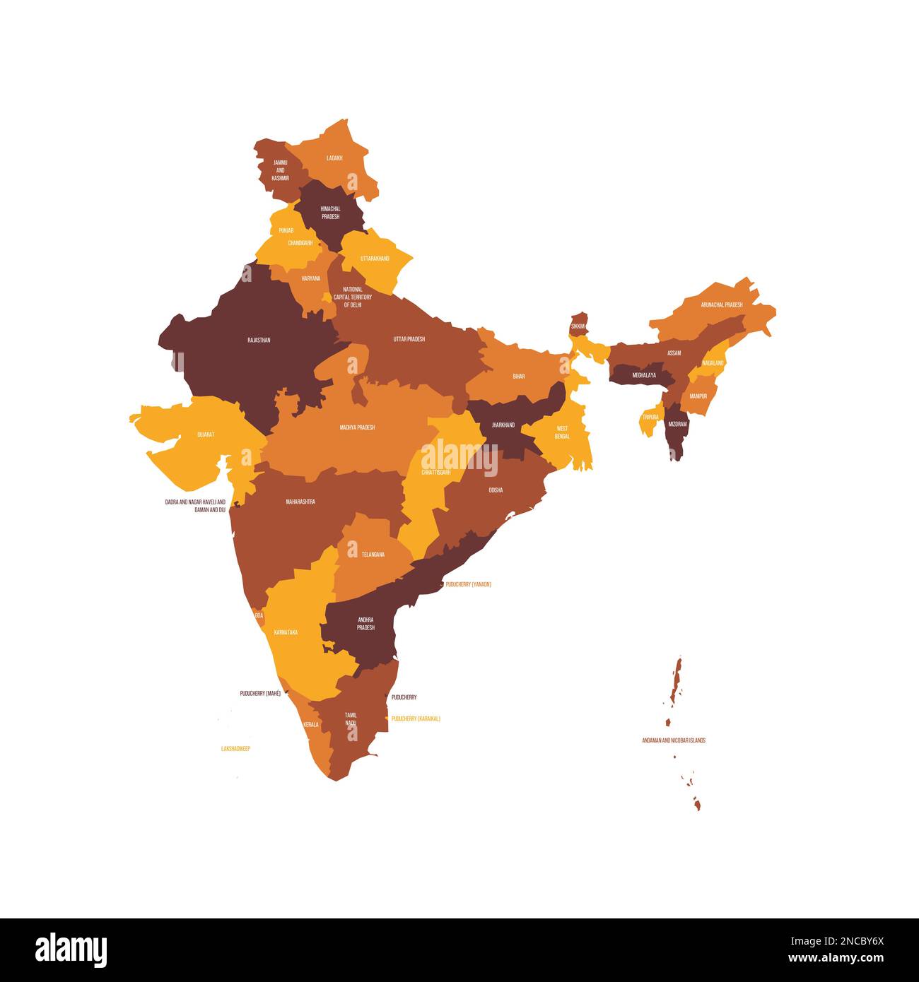 India political map of administrative divisions states and union