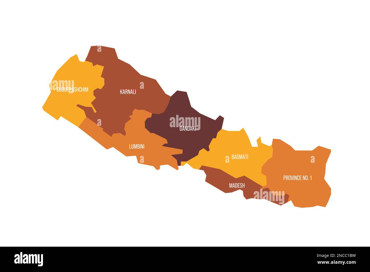 Nepal political map of administrative divisions provinces. Flat