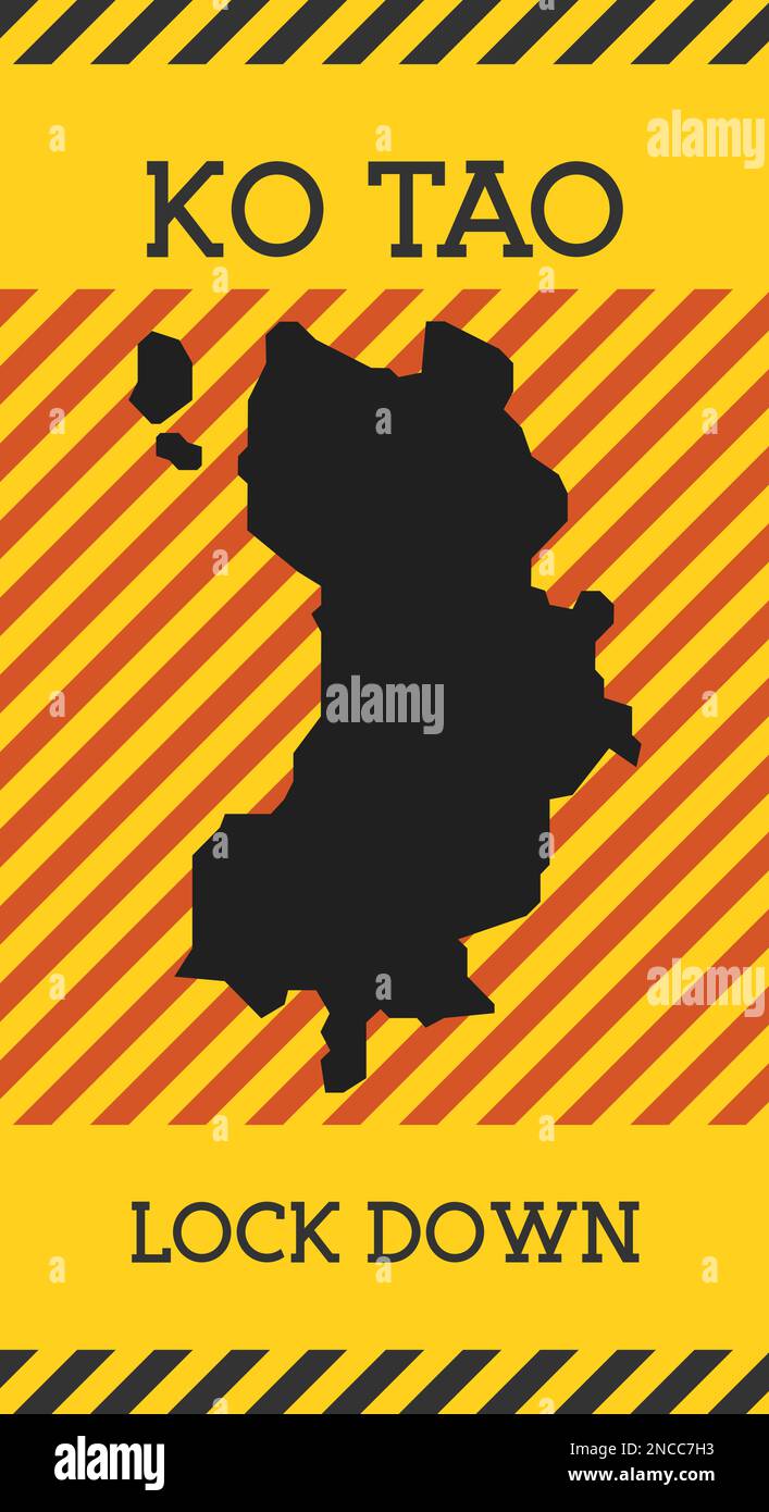 Ko Tao Lock Down Sign. Yellow island pandemic danger icon. Vector