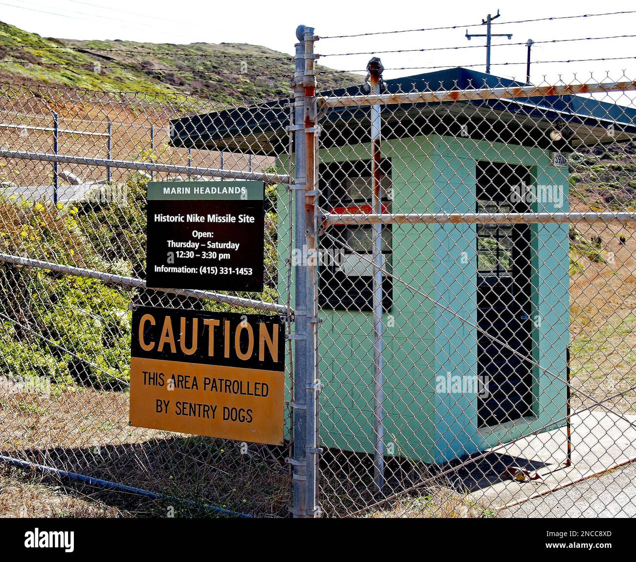Marin Headlands Historic Nike Missile Site entrance signs, California Stock Photo
