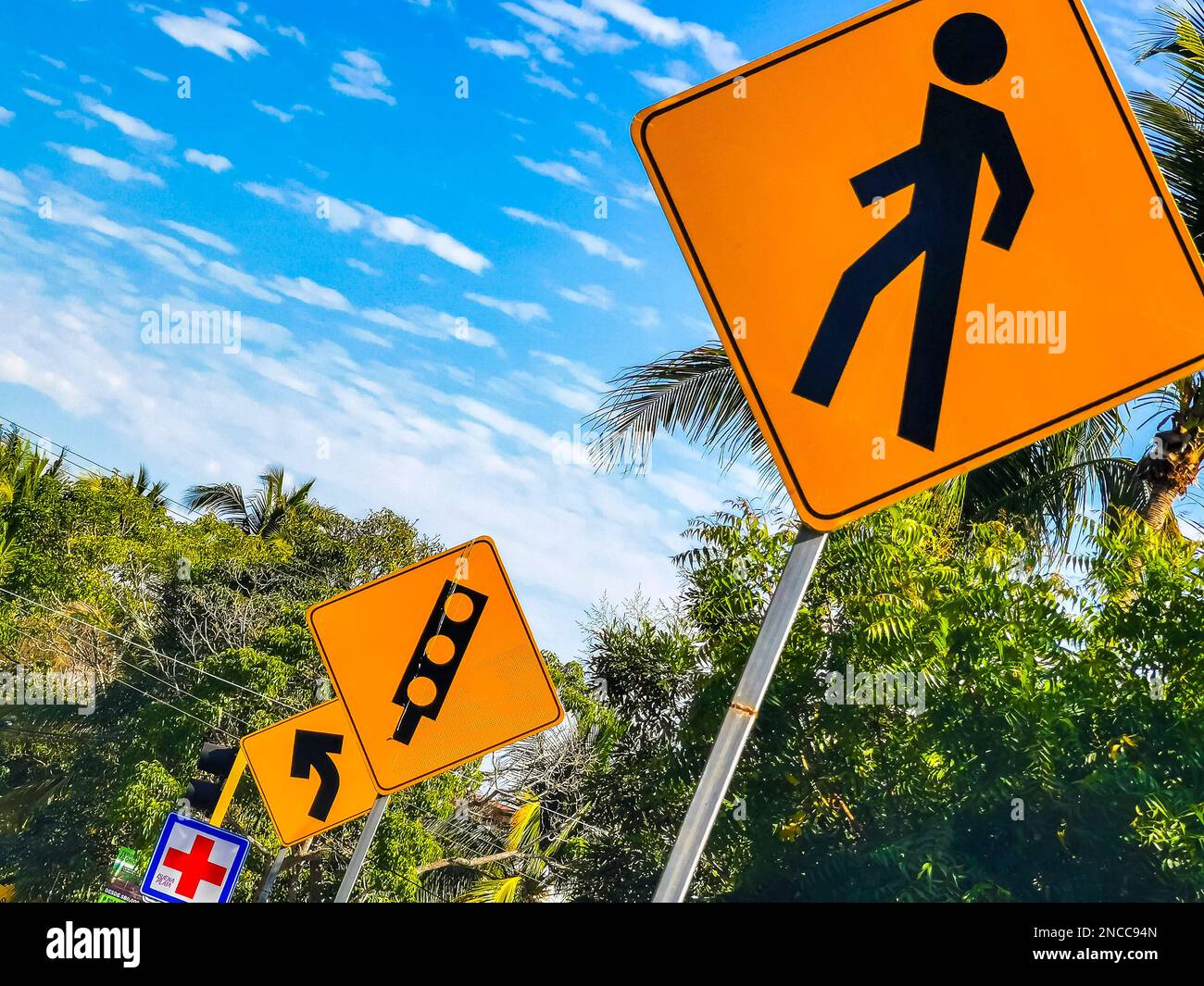 Yellow pedestrian sign street sign in Zicatela Puerto Escondido Oaxaca ...