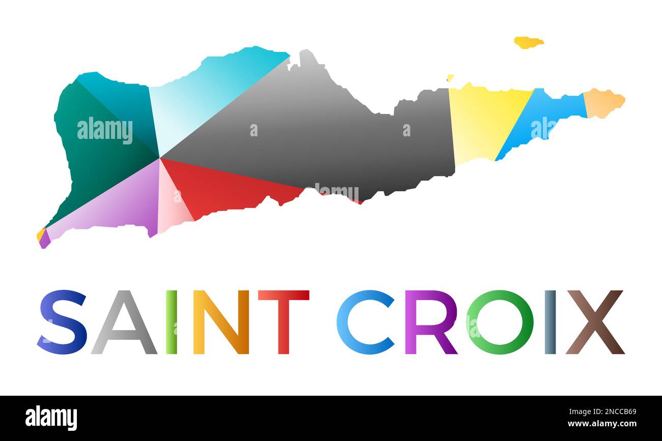 Bright colored Saint Croix shape. Multicolor geometric style island logo. Modern trendy design