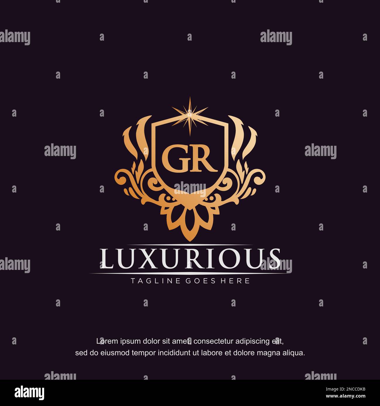 GR initial letter luxury ornament gold monogram logo template vector. Stock Vector