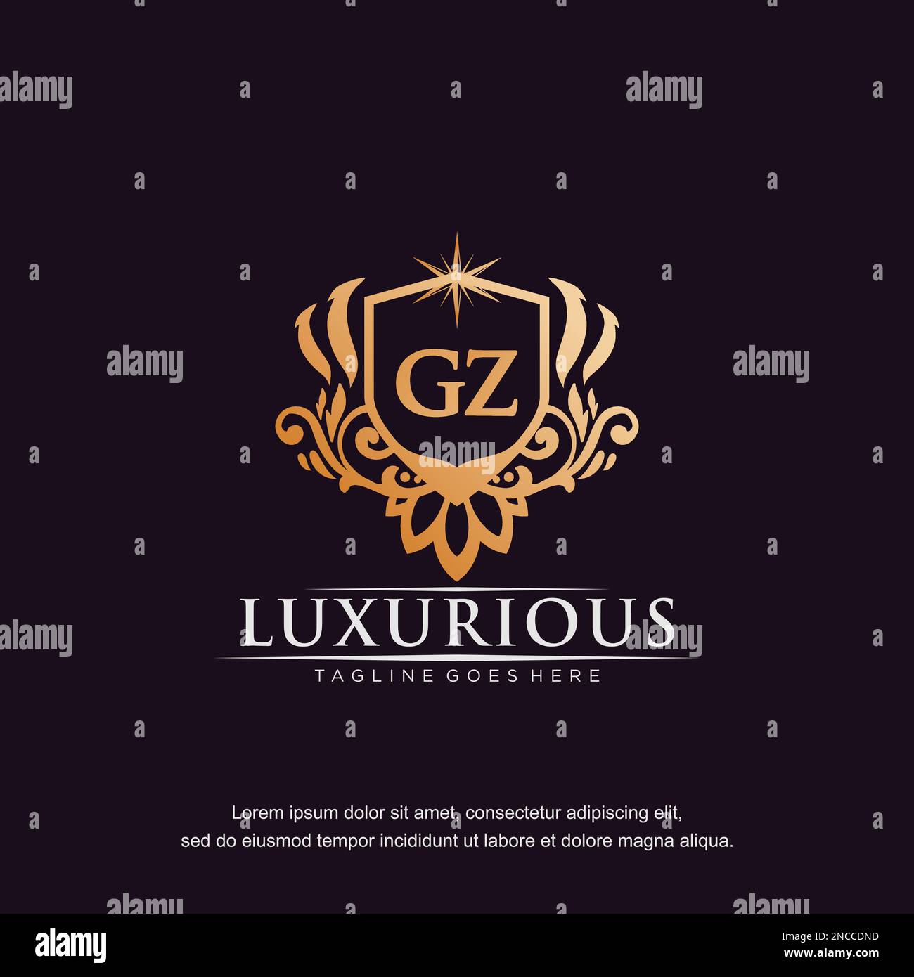 GZ initial letter luxury ornament gold monogram logo template vector. Stock Vector