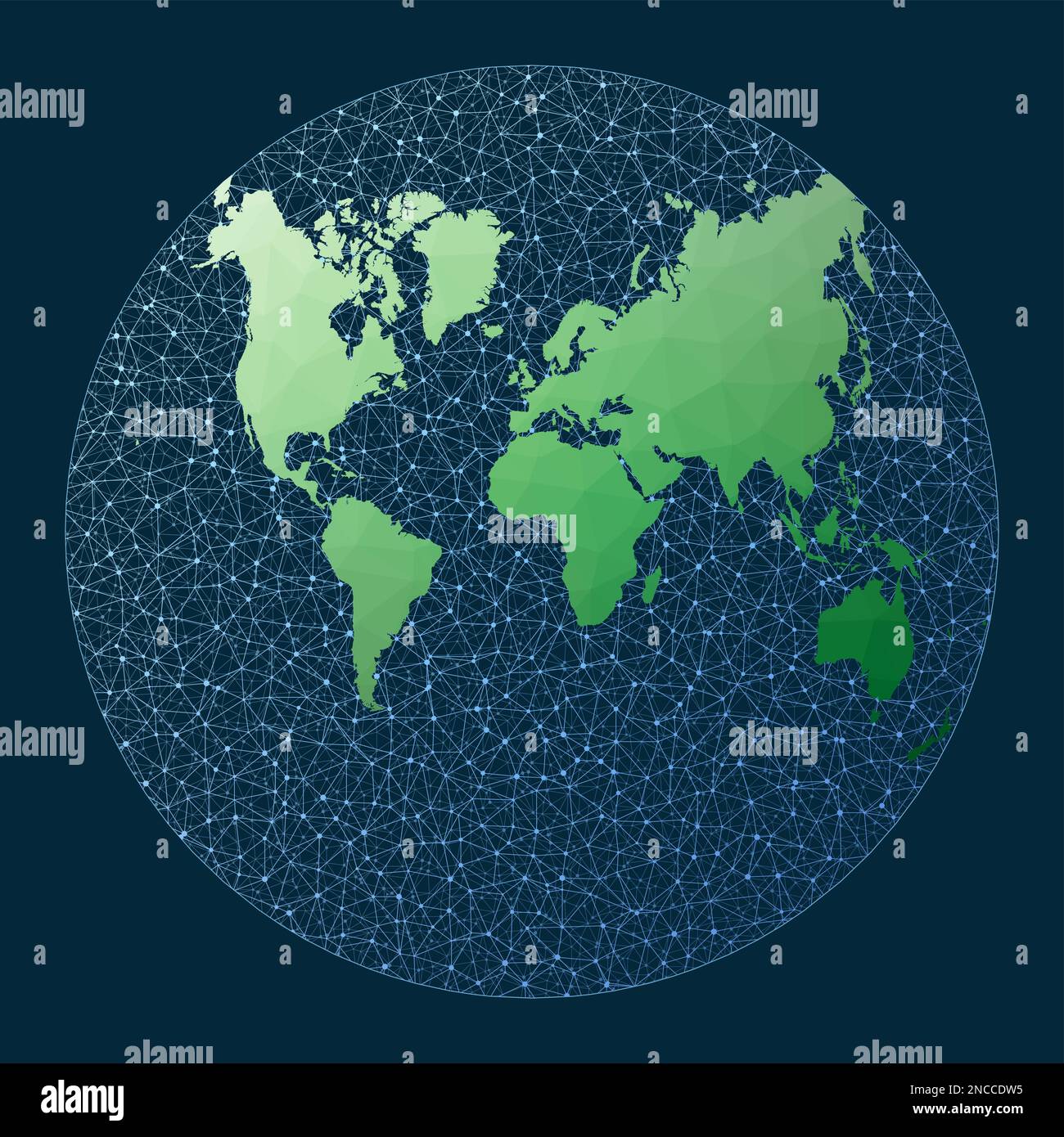 Abstract World Abstract map of world network. Van Der Grinten 2 projection. Green low ...