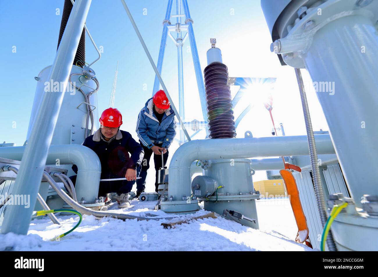 ZHANGYE, CHINA FEBRUARY 14, 2023 Workers carry out commissioning