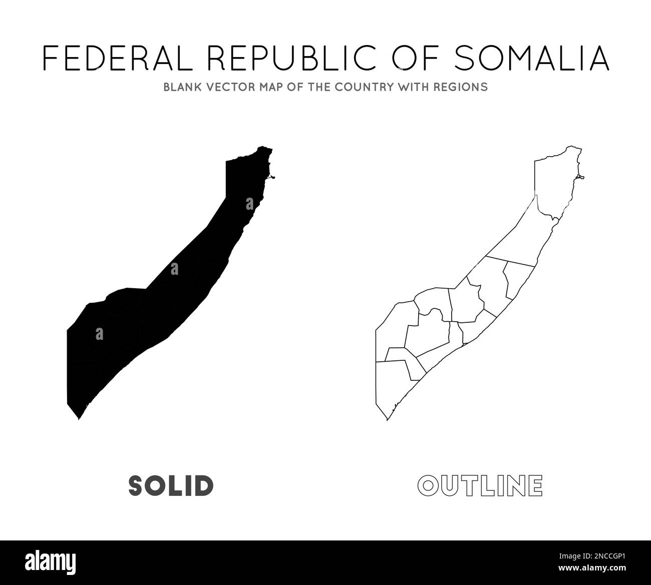 Somalia map. Blank vector map of the Country with regions. Borders of Somalia for your infographic. Vector illustration. Stock Vector