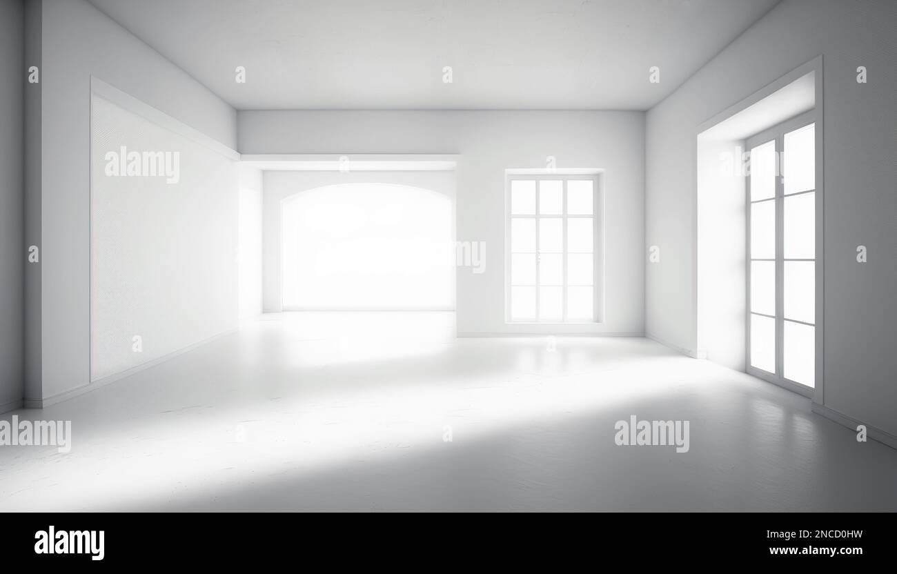Large spacious white interior with empty space. 3D render Stock Photo ...